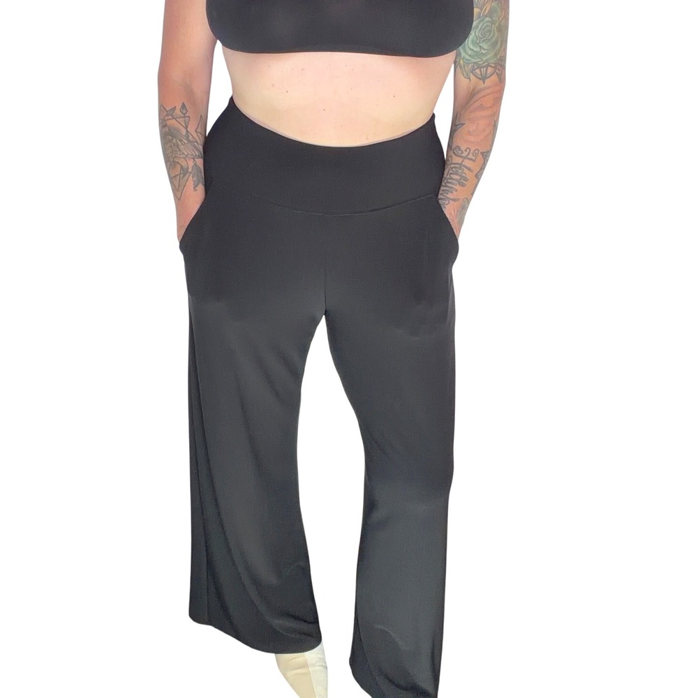 Sympli Wide Leg Pants Black High Waist Travel Resort Quiet Luxury Canadian Sz 8